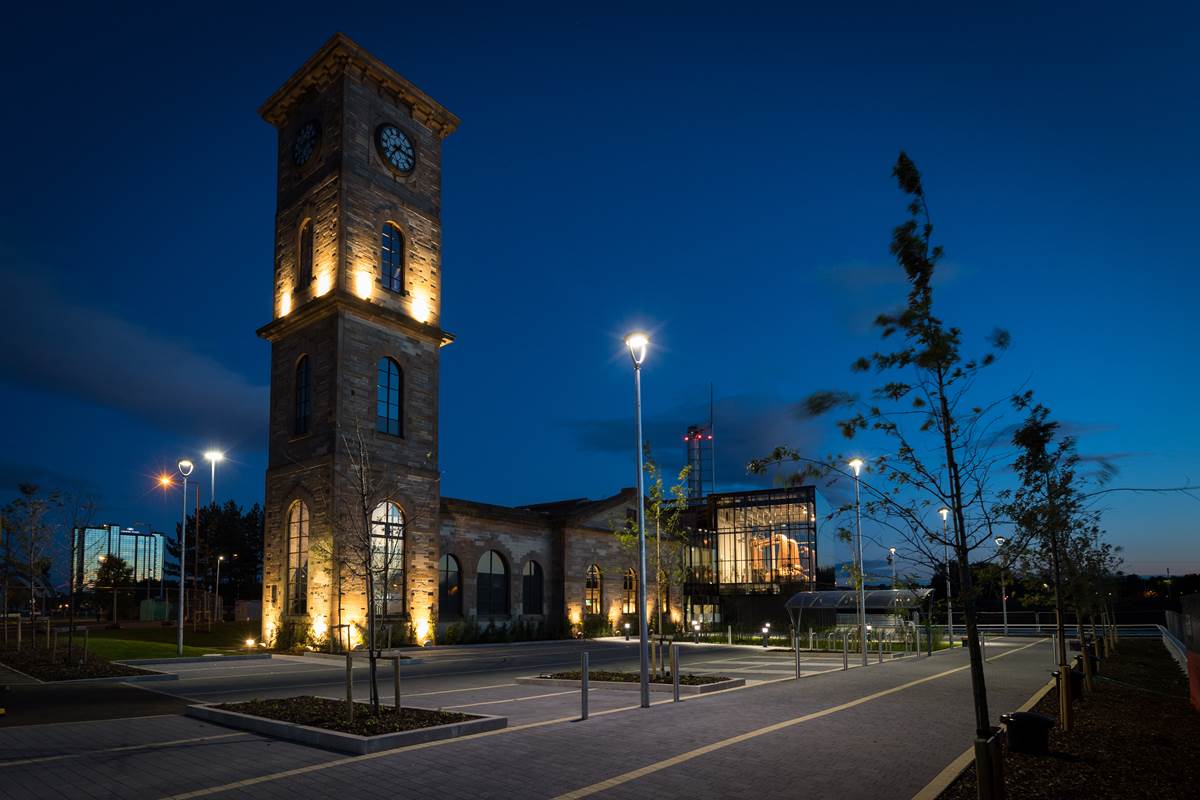 External image of The Clydeside Distillery at night