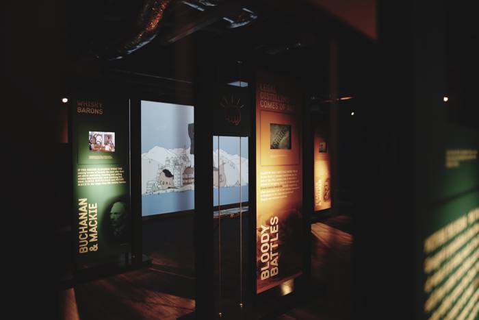 The Glasgow & Whisky exhibits included in the self-guided section of a distillery tour