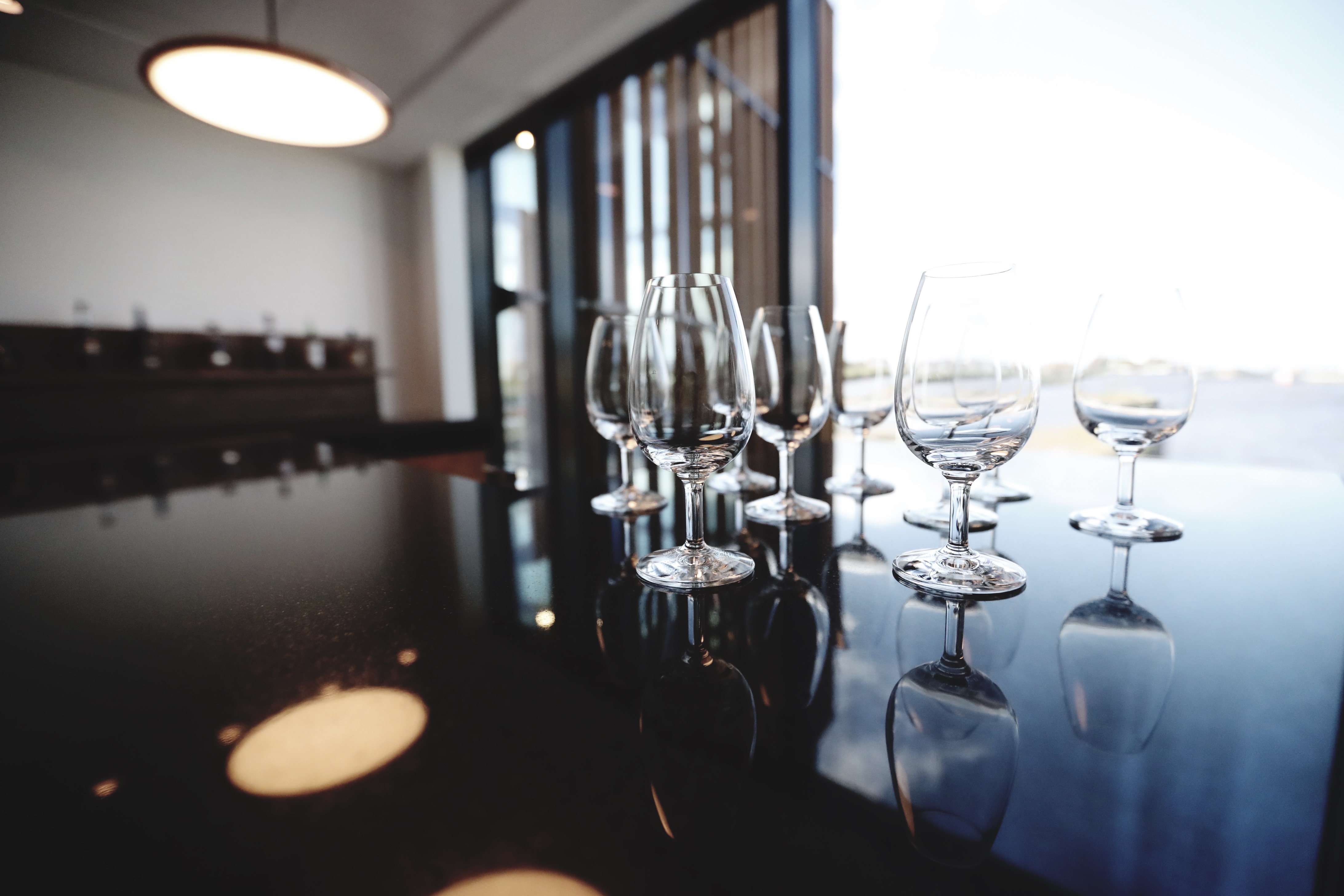 empty glasses on a table