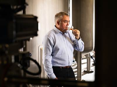 Distillery Manager, Alistair McDonald nosing whisky in a production area of The Clydeside Distillery