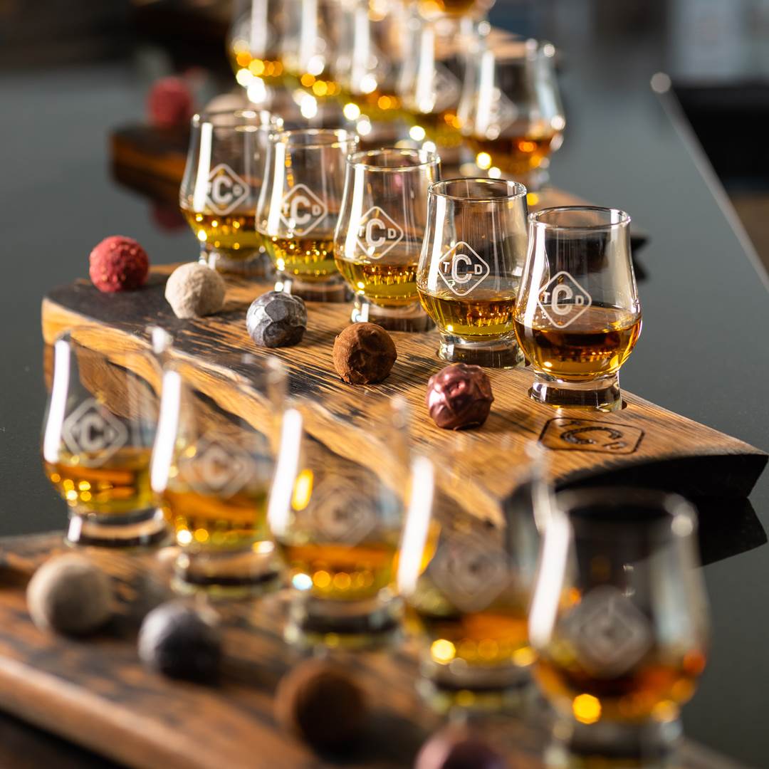 Four boards of the chocolate & whisky tasting available at The Clydeside Distillery
